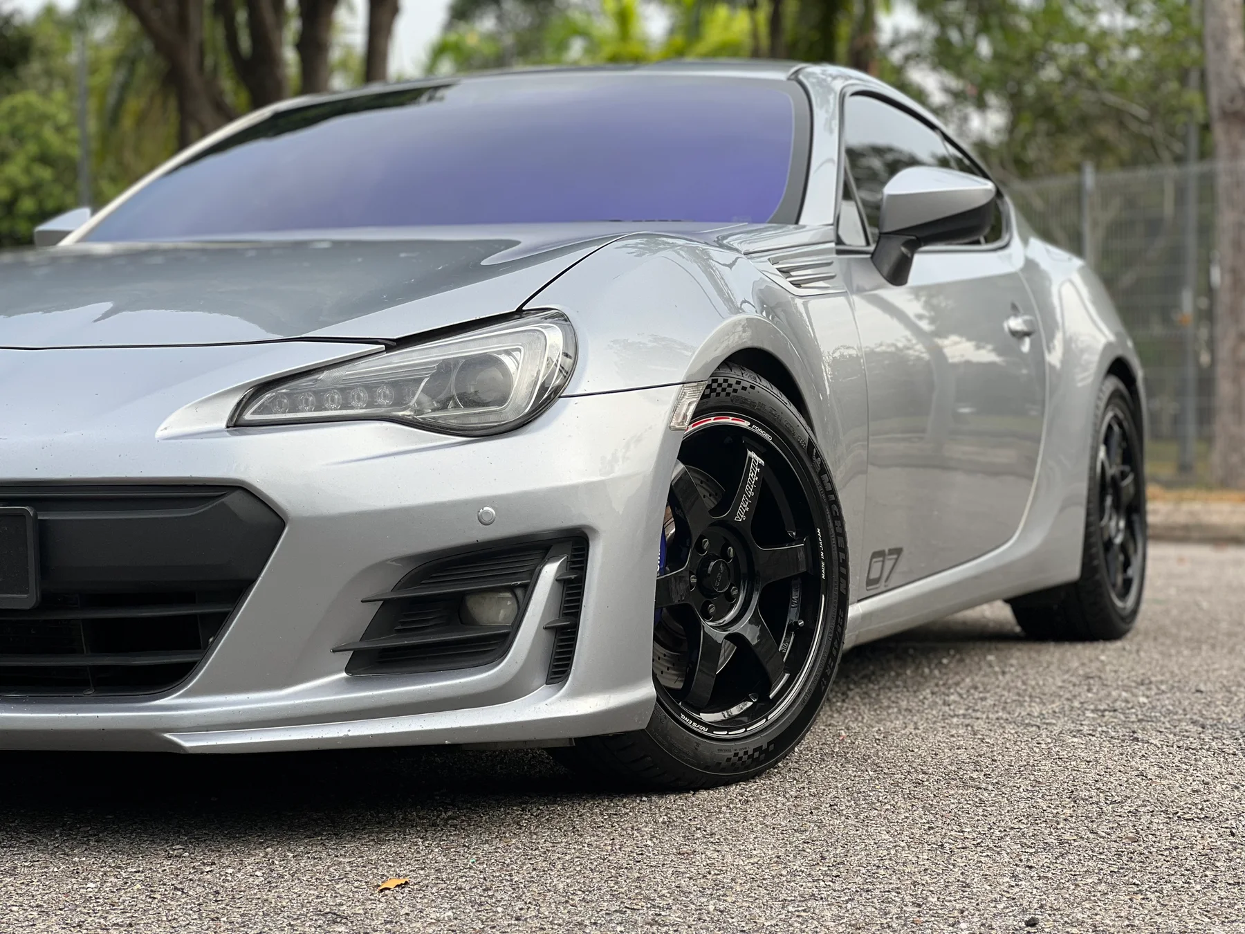 Silver Subaru BRZ coupe with black performance wheels