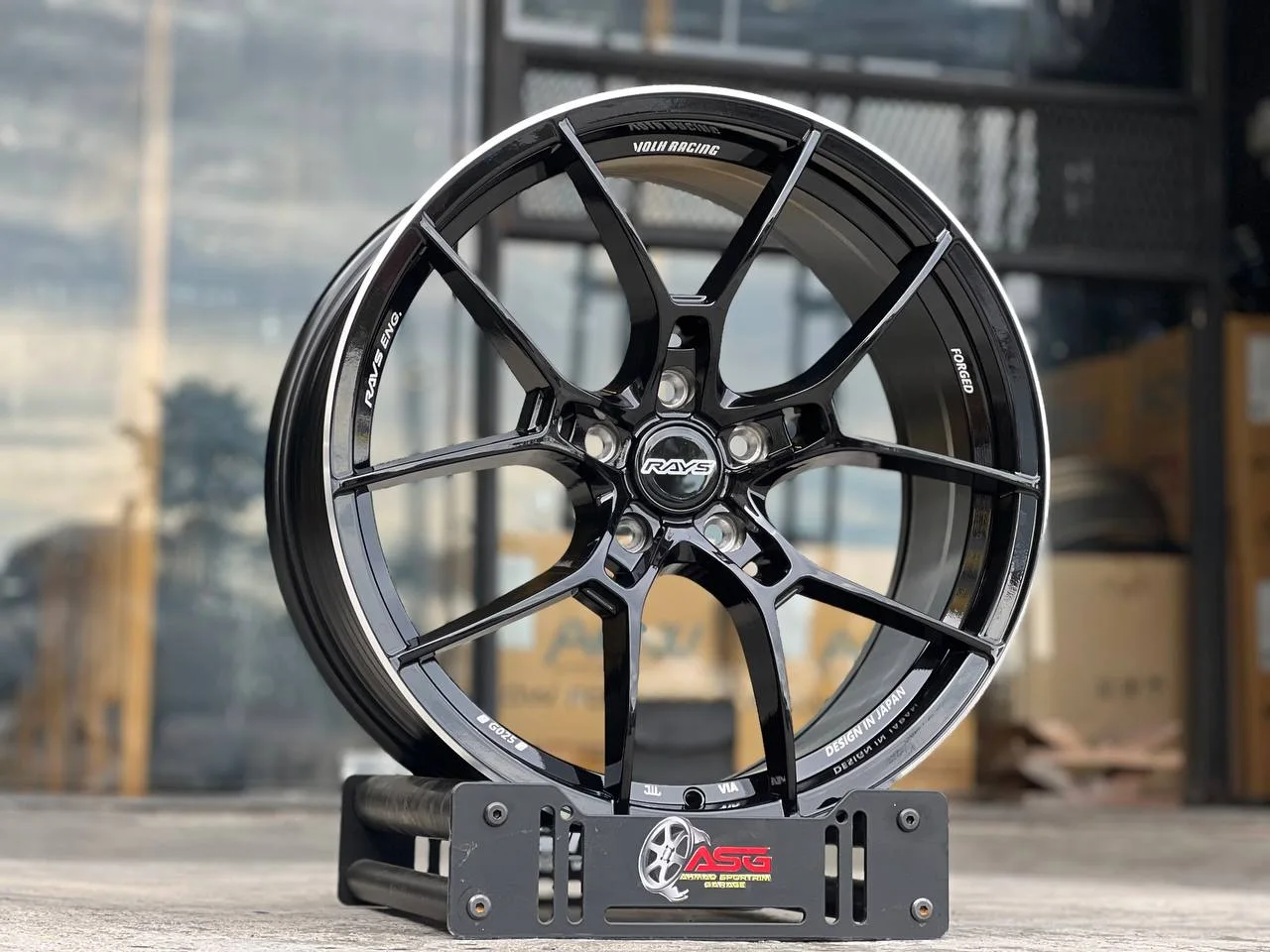 Black split-spoke 19-inch sport rim displayed at Ahmad Sportrim Garage