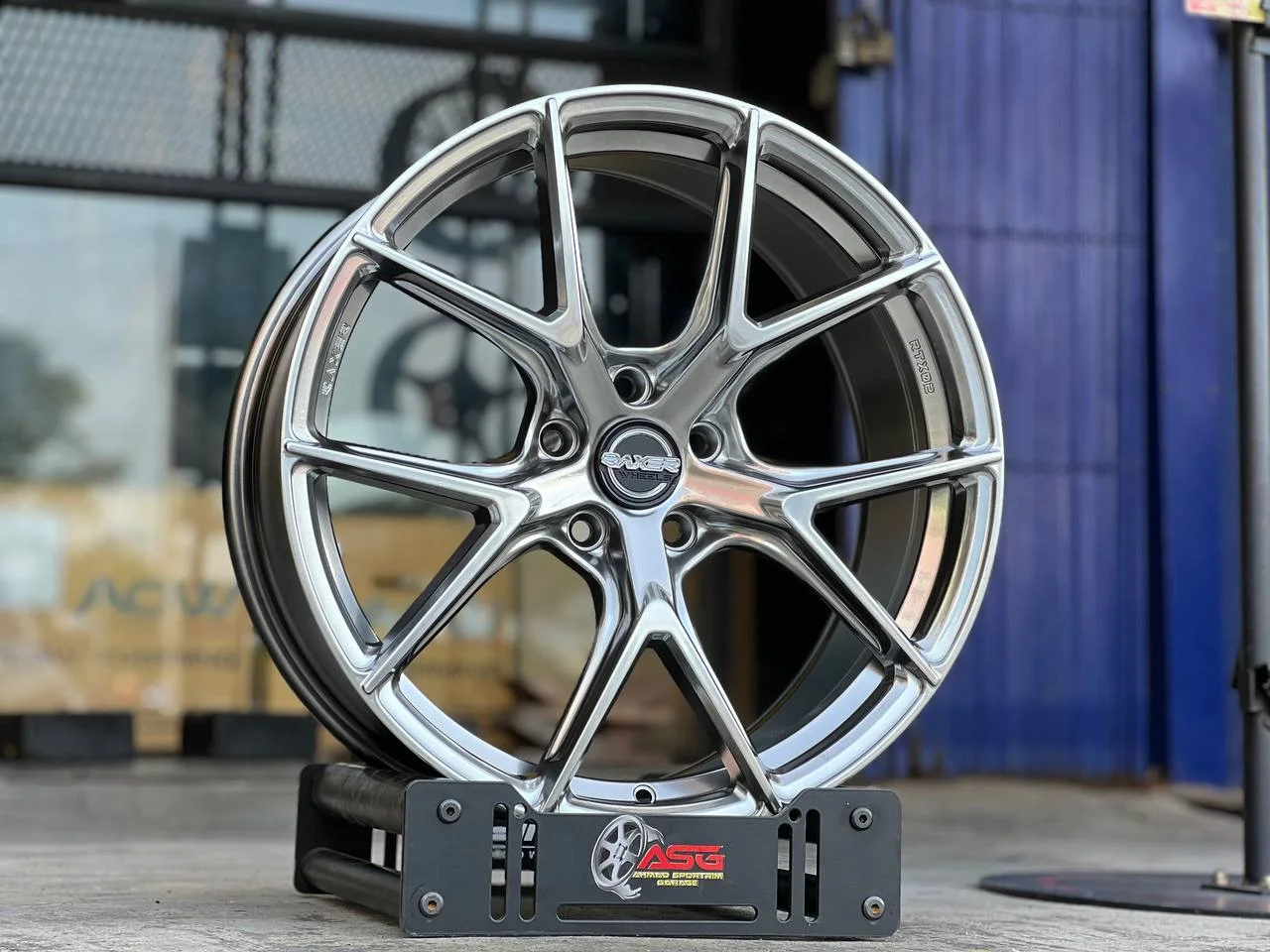 Silver split-spoke 19-inch sport rim displayed at Ahmad Sportrim Garage